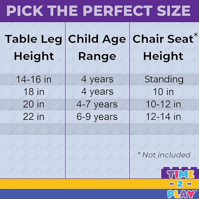 Time-2-Play 30.75" W Rectangular Red & Blue Montessori Lego Compatible Blocks Table with 18" Long Legs, Birch Plywood Activity Play Table for Kids Playroom, Natural Finish
