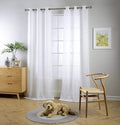 MIUCO White Sheer Curtains Poly Linen Textured Solid Grommet Curtains 95 Inches Long for French Doors 2 Panels (2 x 37 Wide x 95" Long) White