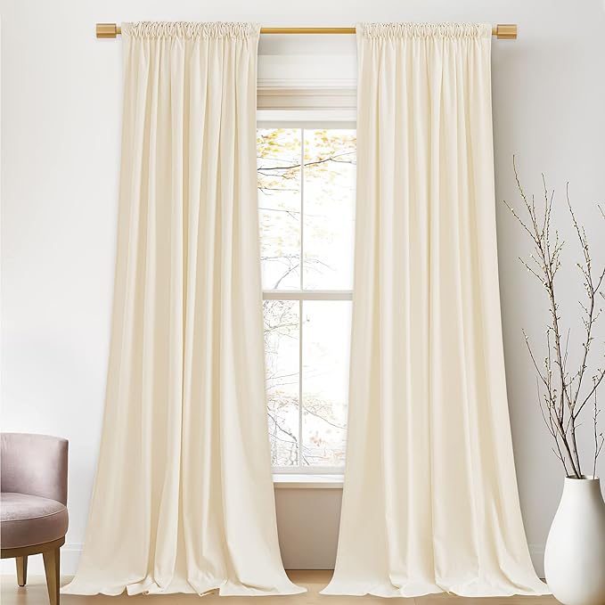 StangH Extra Long Ivory Velvet Curtains 144 inches, Luxury High Ceiling Window Covering Light Dimming Energy Saving for Villa Elegant Home Decor Backdrops for Wedding, W52 x L144, 2 Panels