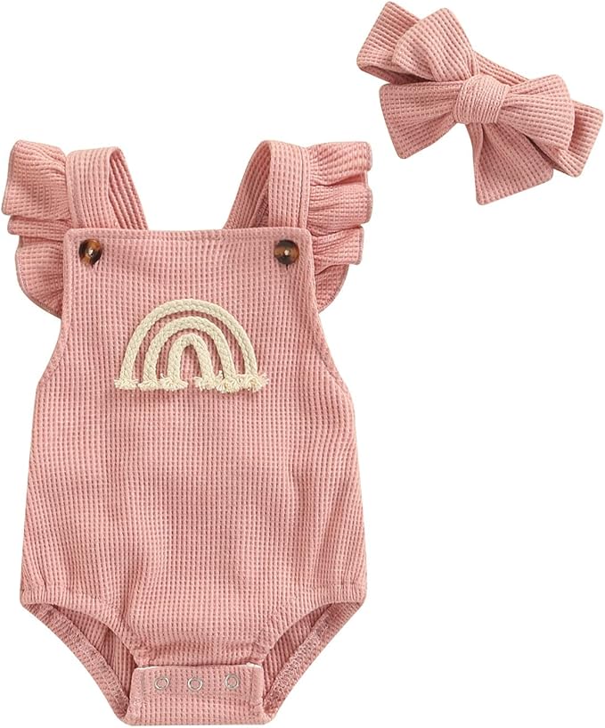 Meihuida Newborn Baby Girl Sleeveless Rompers Summer Clothes Cotton Bodysuit with Headband