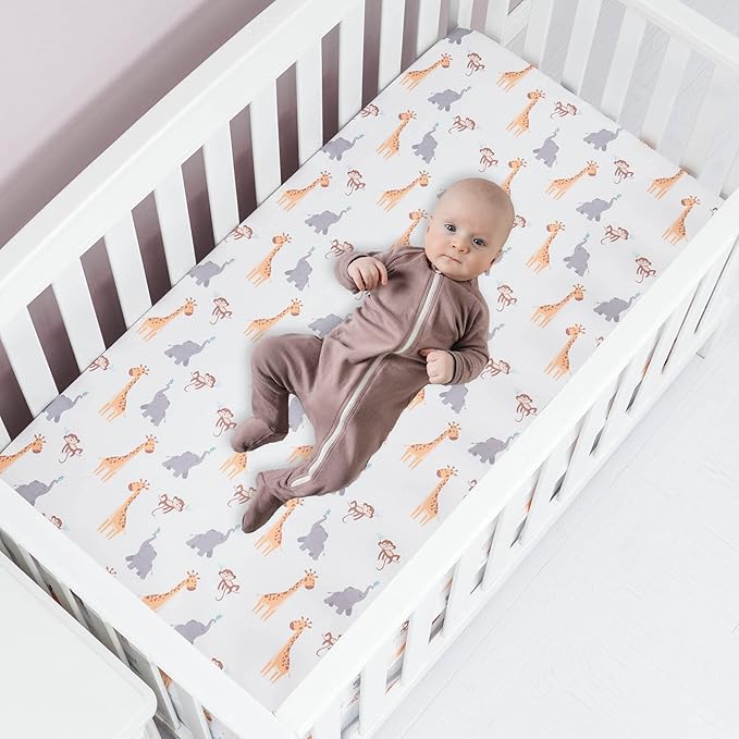 The Hōmistry 3-Piece Crib Bedding Set for Boys & Girls – Reversible Quilt, Fitted Sheet, Crib Skirt – Soft, Breathable & Durable Microfiber – Jungle Friends Theme