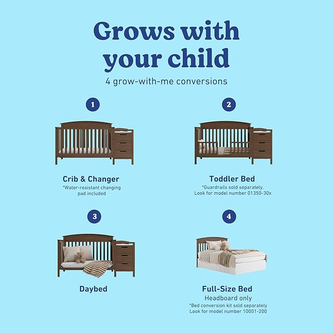 Graco Benton 4-in-1 Convertible Crib and Changer (Hazelnut) – GREENGUARD Gold Certified, Crib & Changing Table Combo, Water-Resistant Changing Pad, Converts to Toddler Bed, Daybed and Full-Size Bed