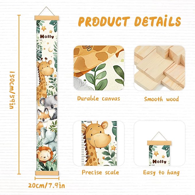 Height Chart for Kids, Height Measurement for Kids Wall Decor, Playroom Wall Decor, Nursery Wall Decor, Kids Bathroom Decor (Cute Animals)