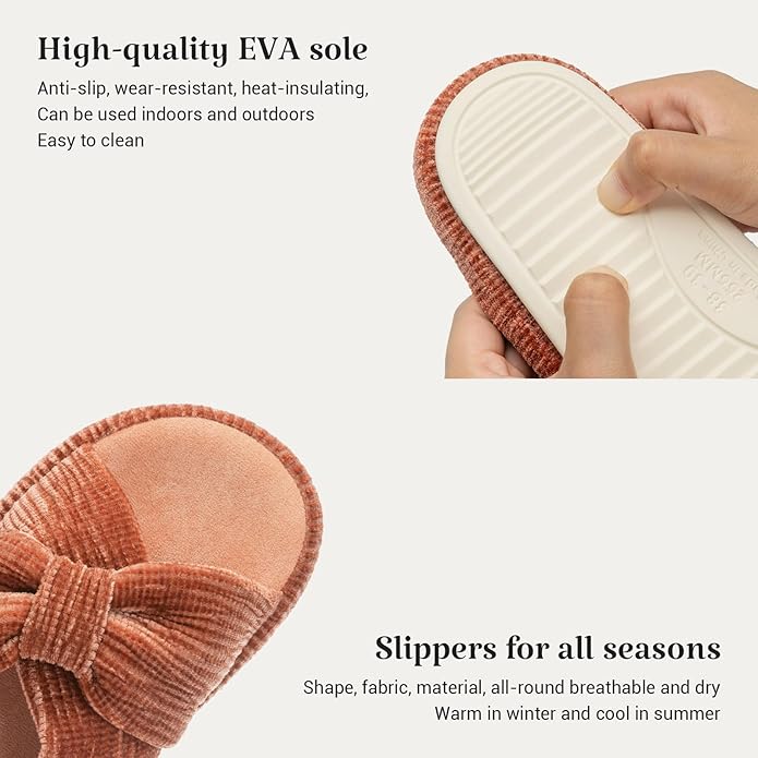 Chantomoo Slippers for Women Memory Foam House Bedroom Corduroy Bow Crossbands Slipper Shoes Comfy Trendy Gift Slippers