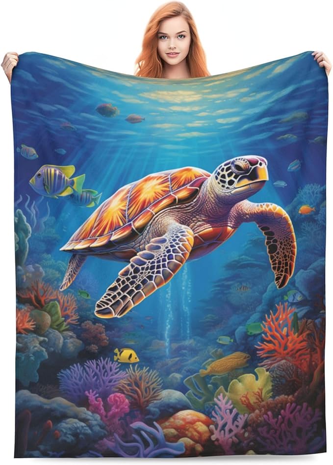 Sea Turtle Blanket Turtles Shell Ocean Flannel Throw Blankets for Home Decor Couch Bed Sofa Soft Fuzzy Lightweight Gifts 50x40 Inches