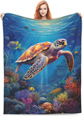 Sea Turtle Blanket Turtles Shell Ocean Flannel Throw Blankets for Home Decor Couch Bed Sofa Soft Fuzzy Lightweight Gifts 60x50 Inches