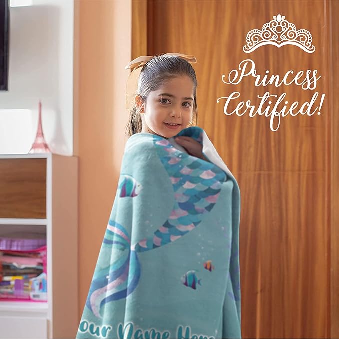 Personalized Mermaid Blanket for Girls | Kids Unicorn Gifts | Custom Plush Fuzzy Unicorns for Toddler | Customized Little Girl Throw Blankets | Baby Girl Sofa Bed Birthday (Sherpa – 50x60)