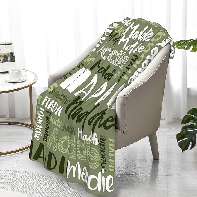 Dr.TOUGH Personalized Blankets with Name Customized Baby Blankets for Girls Boys Adults Monogrammed Blankets and Throws Christmas Birthday Mothers Fathers Valentines Day Gift (Mossy, 40''×50'')