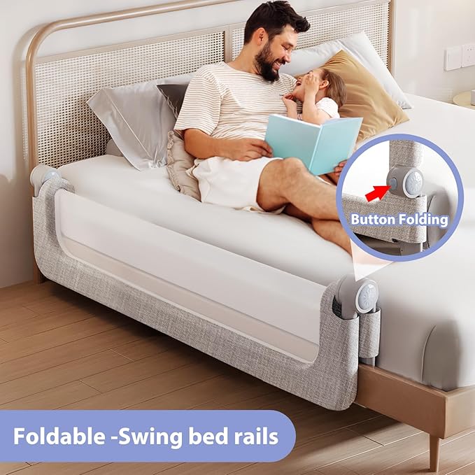 Toddler Bed Rail Guard for Baby - Toddlers Bed Rail for Queen Full King Twin Crib Bunk Size Bed Adjustable Heights & Foldable Portable Bedrail Extra Tall Child Safety Side Railing Guards for Kids(59")