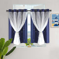 Kinryb Kids Blackout Small Curtains for Bedroom/Living Room/Classroom, Sheer Overlay 2 Free Tiebacks,Double Layer Curtains with Star Cutout for Kids Room(W 52 x L 36 Inches,Navy Blue 2 Pcs)