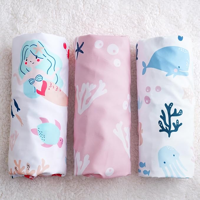 PHF 3 Pack Soft Bassinet Sheets, Mermaid Breathable Comfy Cradle Sheets for Baby Girls, No Slip Universal Fit for Most Cradle and Bassinet Mattress, Mermaid