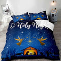 LUVIVIHOME 2PCS Christmas Duvet Cover Twin Bedding Sets, Navy Blue Duvet Cover, Galaxy Oh Holy Night Nativity Scene Angel Winter Holiday Xmas Christmas Comforter Cover, Bed in a Bag, 1 Pillow Case