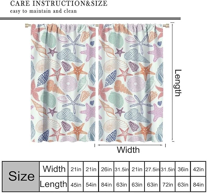 Coastal Nautical Curtains,Colorful Starfish Seashell Beach Sea Starfish Seashell Theme Pattern Blackout Print Home Bedroom Living Room Window Treatmen 2 Panel Set 72x63 Inch