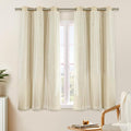 XiDi Beige Curtains with Sheer Overlay for Living Room Bedroom Small Window 2 Panels 80% Blackout Double Layer Star Curtains for Kids Girls Room Darkening Grommet Drapes with Tiebacks W34 X L45