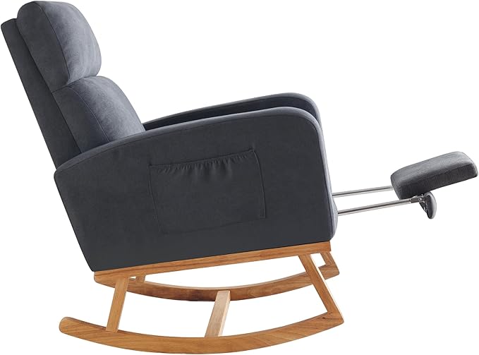 Rocking Chair Nursery, Nursing Rocking Chairs with Foot Rest for Mom Nursery, Rocker Glider Chair with Footrest and High Backrest for Living Room, Bedroom, Dark Gray