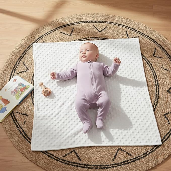 Threadart Minky Baby Blanket, 28" x 38", Light Pink Double-Sided Smooth + Dot, Ultra Soft, Newborn and Toddler, Machine Washable