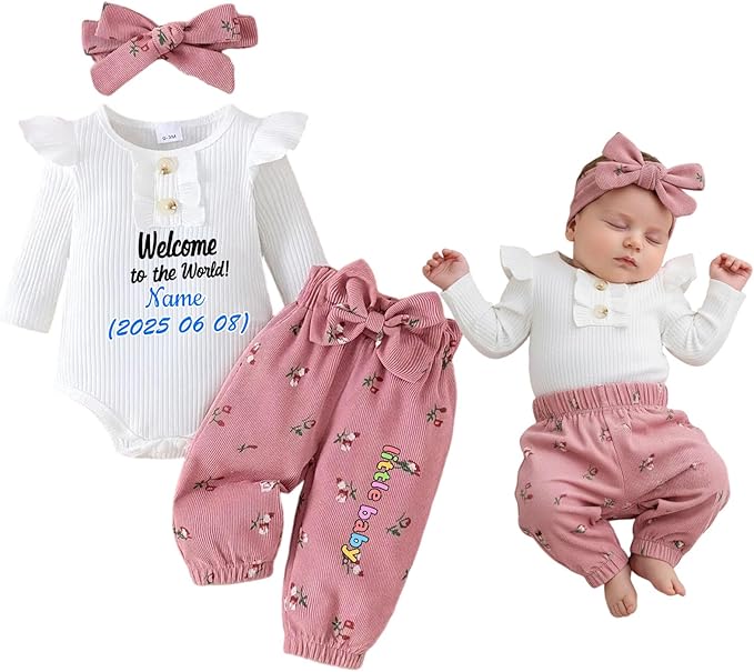 Custom Newborn Baby Girl Winter Clothes, Personalized Infant Baby Girl Bodysuit Coming Home Outfit Baby Shower Gifts