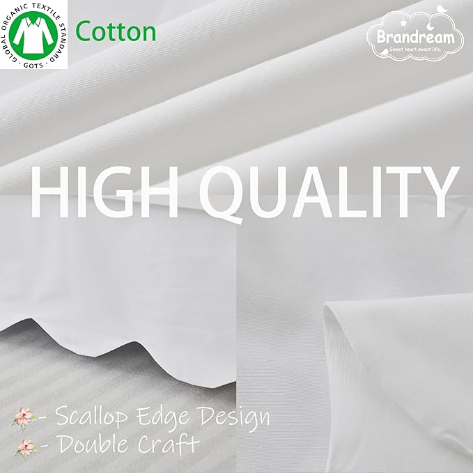 Brandream Scallop Edge Cotton Crib Skirt Toddler Bedskirt Baby Nursery Crib Bed Skirt Boho BohemianNeutral Solid Color Cream Off White Farmhouse Chic Boho Bohemian Skirt