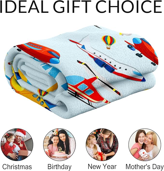Personalized Cute Airplane Throws for Kids - 40" x 50" Inches Soft Cozy Throw Blanket Gift for Boys, Teens - Flannel Blankets for Crib, Couch, Sofa