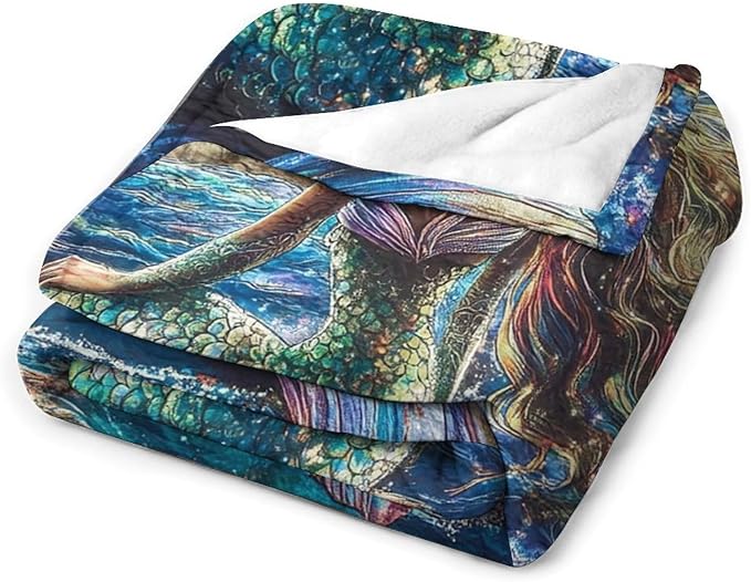Mermaid Blanket Navy Mermaids Gifts for Girls Boys Woman Kids Ocean Mermaid Lover Coastal Throw Blankets Soft Blanket Warm Fleece Flannel Plush Blankets for Bed Sofa Couch 40"x50"