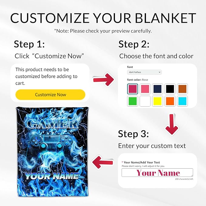 Kids Blanket Gift Personalized Gamer Blankets for Boys 12-14 - Custom Soft Lightweight Flannel Gaming Throws Stuff for Couch, Office & Bedroom