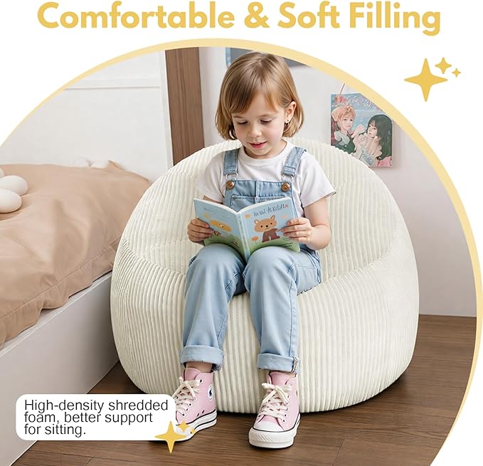 COMAX Bean Bag Chairs for Kids, Toddler BeanBag Sofa with Filler Bean Couch Stuffed for Boys and Girls, Lazy Floor Chair for Playroom, Nursery Room, Beige