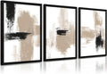 Beige Abstract Wall Art Painting Set of 3 Neutral Canvas Wall Art Prints Black Beige Modern Wall Decor Minimalist Art Pictures Abstract Modern Artwork for Room Bedroom 16x24 Inch Wood Framed