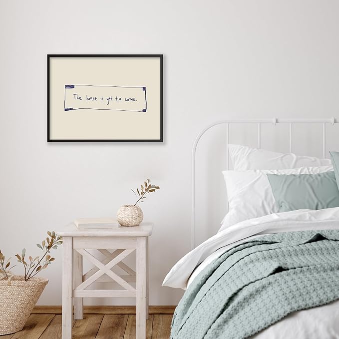 The Best Is Yet To Come Wall Art Blue and White Inspirational Affirmations Quotes Poster 12x16 inch Black Framed Funky Minimalist Horizontal Canvas Prints for Living Room Dorm Wall Decor