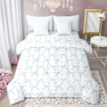Manfei 7 Pieces Cartoon Bowknot Kids Comforter Twin Size,Bow Tie Knot Geometric Patchwork Fashion Bedding Set,Hand-Painted Sketch Blue Noble（Comforter+Fitted+Flat+2 Pillowcases+2 Throw Pillow Covers）