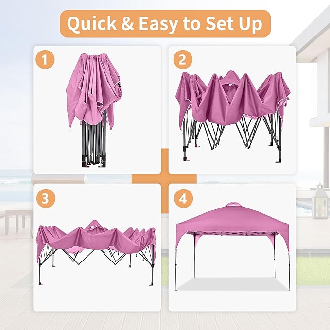 GDY 12X12 Pop Up Canopy Tent, Outdoor Canopy Tent, Commercial Instant Gazebos, Portable Shelter Canopies, for Patio/Outdoor/Wedding Parties and Events, Pink.