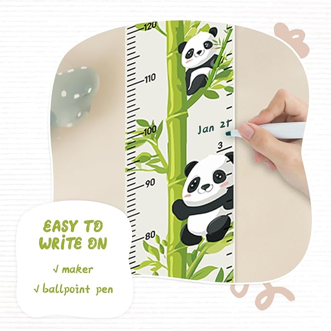 Personalized Name Height Chart for Kids, Kids Growth Chart for Wall, 59" X 7.9" Canvas Removable Height Chart Measuring Ruler for Kids & Baby(Painted Bamboo and Panda）