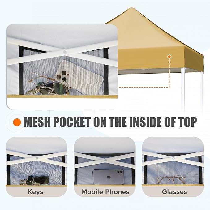 EAGLE PEAK 5x5 Pop Up Canopy Tent Instant Outdoor Canopy Easy Set-up Straight Leg Folding Shelter, Beige