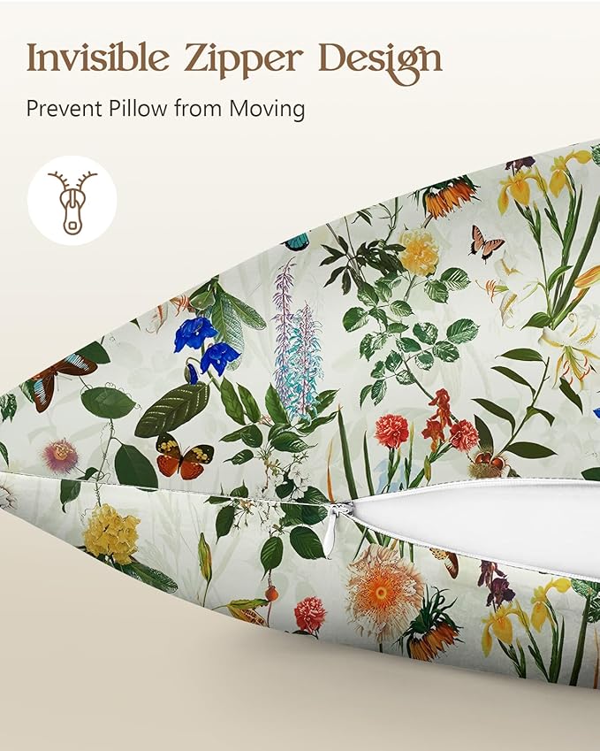 Silk Pillowcase 2 Pack - Pillow Cases 20" x 36" King Size Set of 2 for Hair and Skin Smooth Soft Breathable with Hidden Zipper Cooling Pillow Covers for Sleeping, Butterfly Plant
