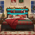 Full Size Bed Frame with LED Lights & Charging Station, Bed Frame Full with Headboard,13" Under Bed Storage, Noise-Free Heavy Duty Metal Support, Modern Black