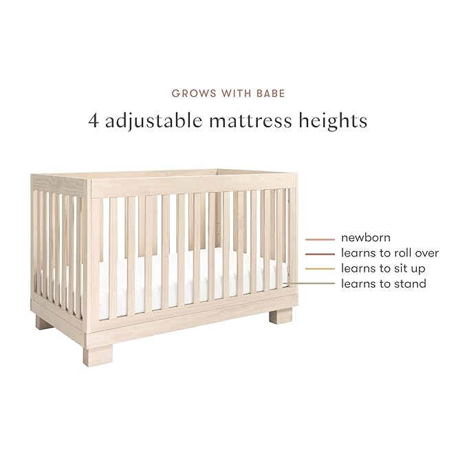 Babyletto Modo 3-in-1 Baby Crib Convertible to Toddler Bed & Daybed - Includes Toddler Conversion Kit - GREENGUARD Gold Certified - 100% Solid Wood Crib for Baby, 4 Adjustable Heights - Washed Natural