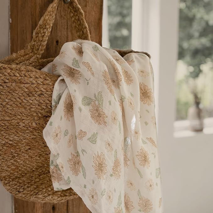 GLLQUEN BABY Receiving Blanket Boy Cotton Muslin Swaddle Blankets Girl Newborn Squares Breathable & Soft Thin Baby Blankets Cloths Double Absorbent Infant Swaddling Wrap - 6 Pack (Sunflower)