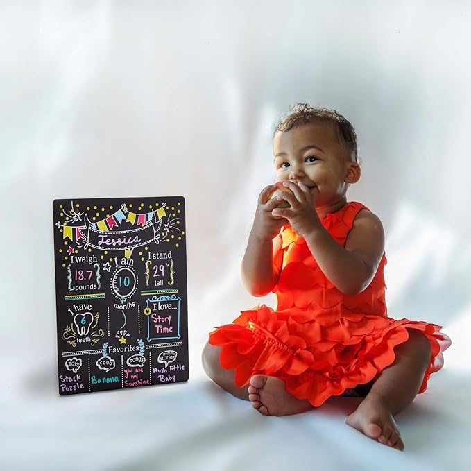 Blue Panda Baby Milestone Chalkboard - Monthly Photo Prop & Baby Growth Board - Birthday Milestones Board - Reusable Chalk Surface & Infant Tracker - 12 x 15.6 in, Vertical, Blue