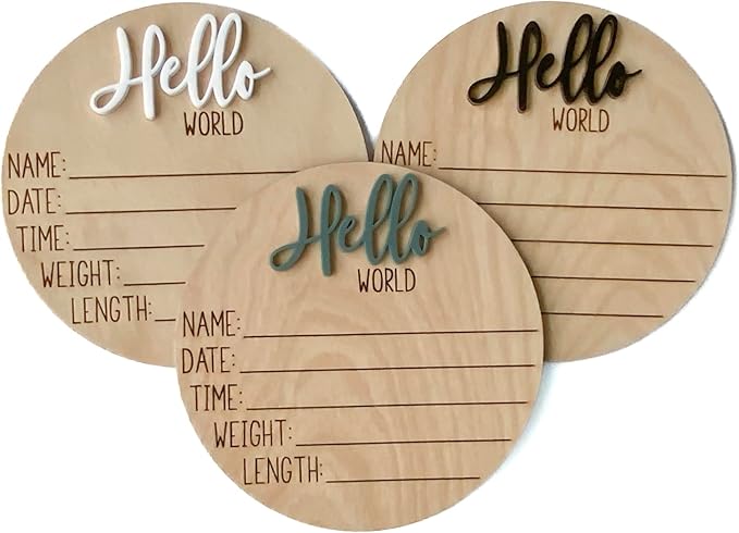 Hello World Newborn Sign, Baby Announcement Sign, Birth Announcement Sign, Hello World Nursery Sign, Baby Hospital Sign, Photo Prop for baby girl boy - (Dark Sage)