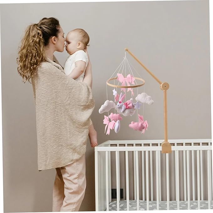 Baby Crib Mobile, Hand-Crocheted Rabbit Crib Hanging Toy, Felt Bows Clouds Stars Nursery for Boys and Girls, Baby Nursery Hanging Decor Mobiles for Babies, Mobile Hanger for, Toys Ha