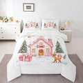 Feelyou Gingerbread House Bedding Set Soft for Boys Girls, Christmas Tree Comforter Set Queen Size Reindeer Duvet Quilt Microfiber Snowflake Bedroom Decor Holiday Scene 3 Pcs with 2 Pillow Cases