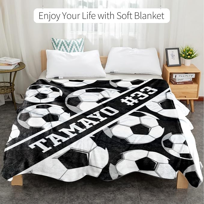 Custom Kids Soft Blanket: Personalized Gift for Soccer Football Basketball Softball Lovers Name and Number - Flannel Toddler Bed Blankets (60X80inch)