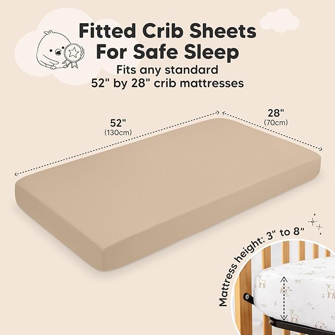 KeaBabies 2-Pack Fitted Crib Sheets for Boys, Girls, Baby - Soft Bamboo Viscose Cotton, 52x28 Standard Crib Mattress Sheets, Toddler Bed Mattress Cover, Gender Neutral, Breathable,Durable (Wild Fawn)