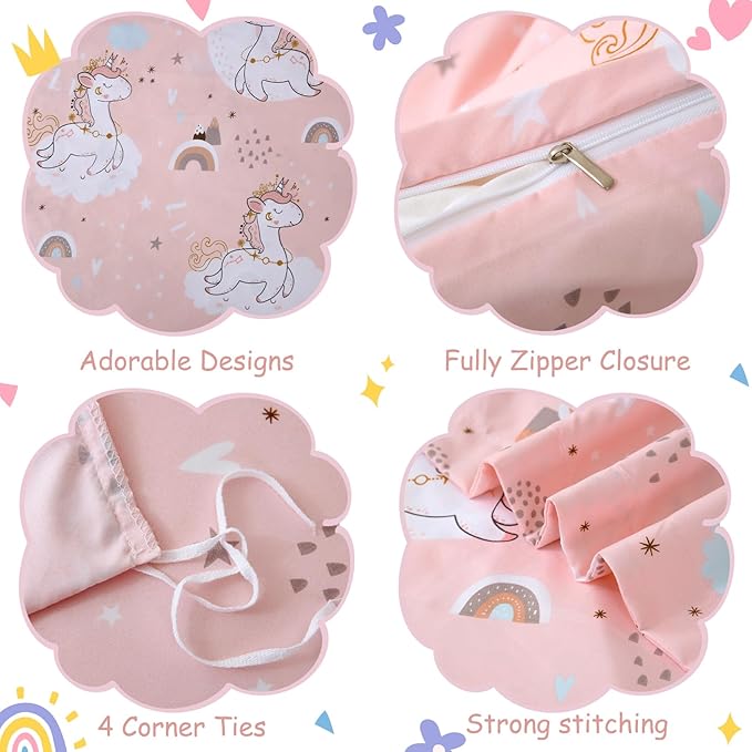 JSD Pink Unicorn Kids Duvet Cover Set Twin Size, 2 Piece Girls Print Microfiber Comforter Cover with Pillow Sham Zipper Closure, Comforter Not Included