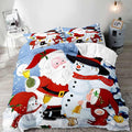 LUVIVIHOME 3PCS Christmas Duvet Cover Queen Bedding, Boys Girls Kids Bedding, Cartoon Cute Snowman Santa Claus Winter Holiday New Year Xmas Christmas Comforter Bedspread Quilt Cover, 2 Pillow Cases