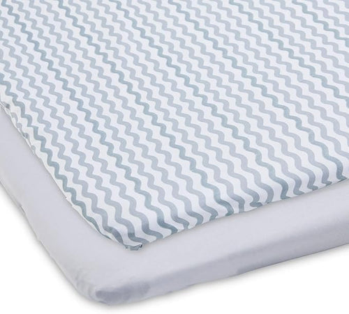 2 Piece Microfiber Polyester Playard Sheets for Baby Boys and Girls, Gray Chevron Mini Crib Sheets, Fits 25.5" x 38" Mattresses, Soft Crib Sheets for Playard and Mini Crib.