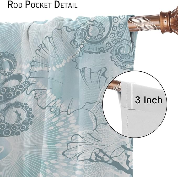 Coastal Window Curtains,Nautical Beach Themed Thermal Insulating Blackout Curtain for Living Room, Bedroom Set 2 Panels,63x63 Inches
