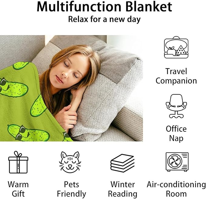 Pickle Throw Blanket for Teen - 50x60 Inches Throw Size - Soft Fluffy Cozy Blankets Gift - Green Funny Blanket Throws for Living Room Decorative