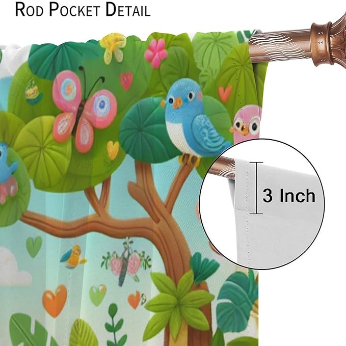 Cartoon Animals Curtain Jungle Forest Elephant Lion Butterfly Floral Print Curtains for Kids Boys Girls Nursery Baby Bedroom Playroom Home Decor Window Drapes 42" W X 45" L