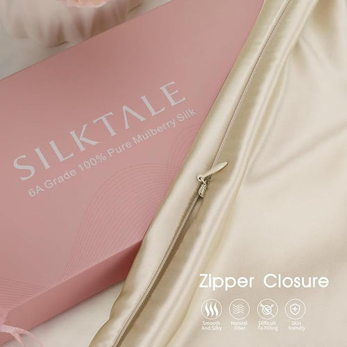 100% Mulberry Silk Pillowcase for Hair and Skin,Both Sides Natural Silk Bed Pillow Case with Hidden Zipper,19 Momme Grade 6A,1pc,Taupe,Standard Size 20x26 Inches
