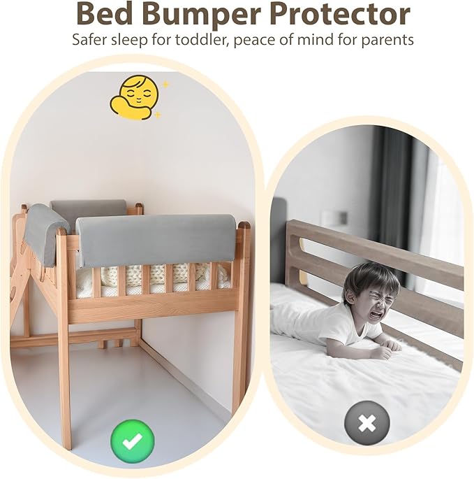 Toddlers' Bed Rail Bumpers – Extra Height Bed Rail Protector, Washable Cover, Anti-Collision, Fits Toddler, Bunk & Loft Beds, 2.3 Ft, 1-Pack